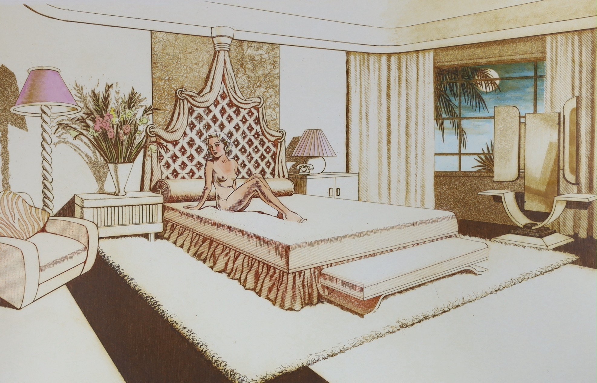 Frank Martin (1921-2005), four etchings, 'Broadway Babies', 'Oceana', 'The Avenue at Cap d'Antibes' and 'Honeymoon Hotel', all signed in pencil and numbered, largest 34 x 50cm